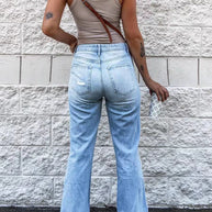 WW | Damen High Waist Ripped Jeans mit Weitem Bein