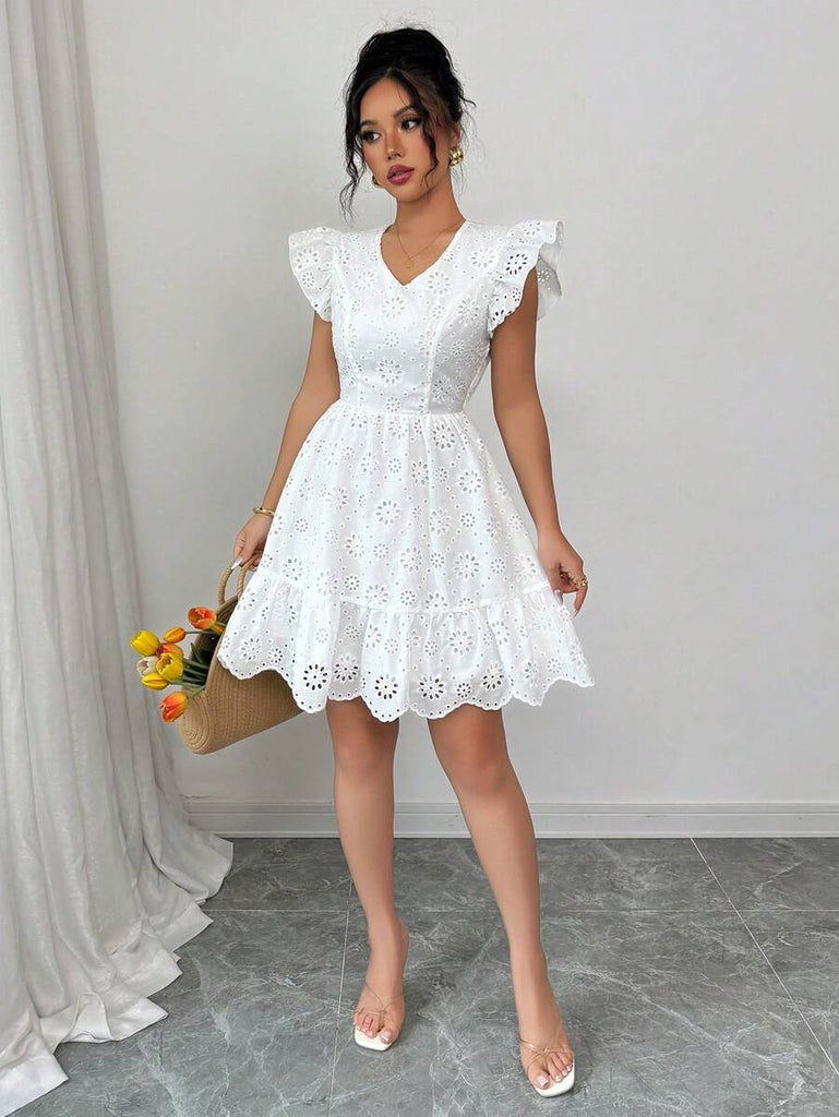 Damen Sommerliches Hochzeitskleid mit Spitzenapplikationen und Volants WW