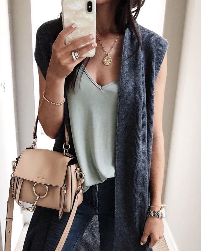 Damen offene Strickjacke mit lässigem Schnitt und langen Seitenpartien W&W Mode