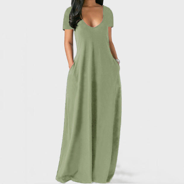WW | U-Ausschnitt Kurzarm Lockere Passform Maxikleid
