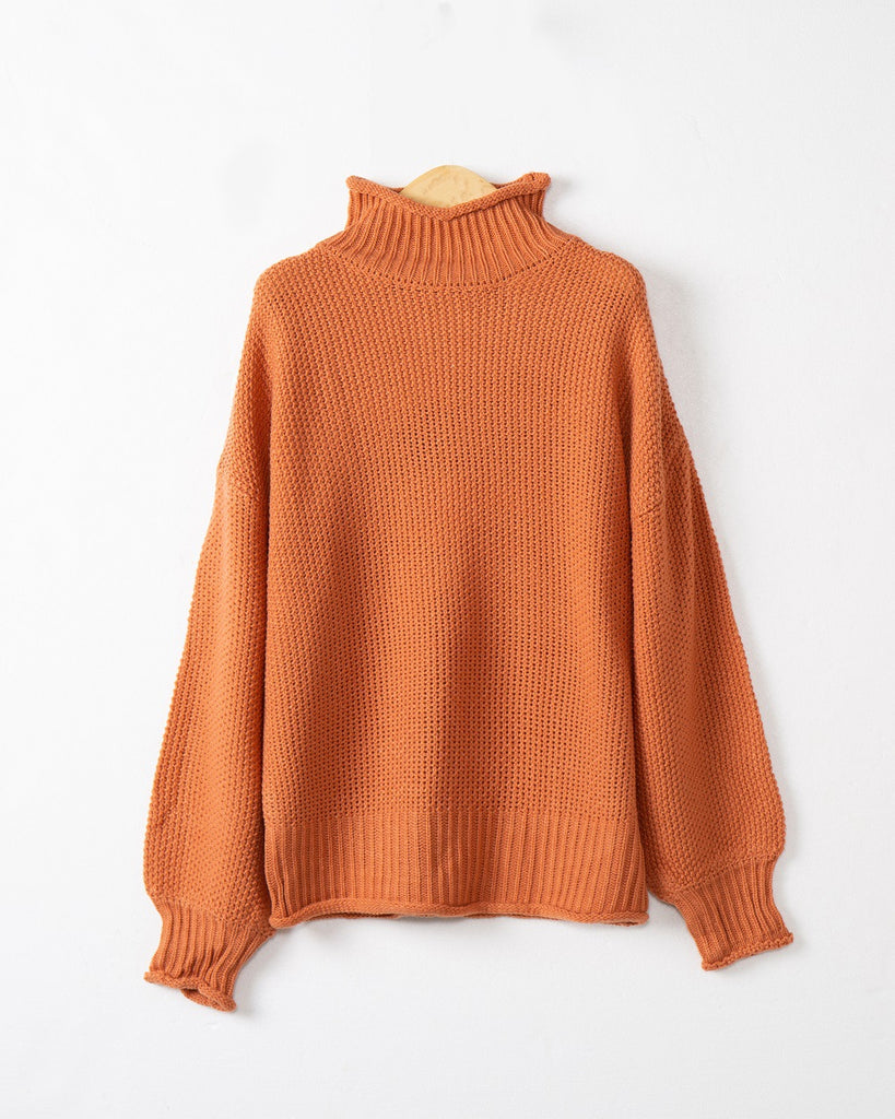 Damen modischer Pullover mit hohem Kragen und strukturierter Textur WW