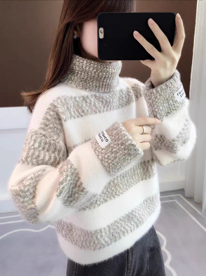 WW | Gestreifter Rollkragen Strickpullover Für Frauen