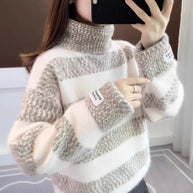 WW | Gestreifter Rollkragen Strickpullover Für Frauen