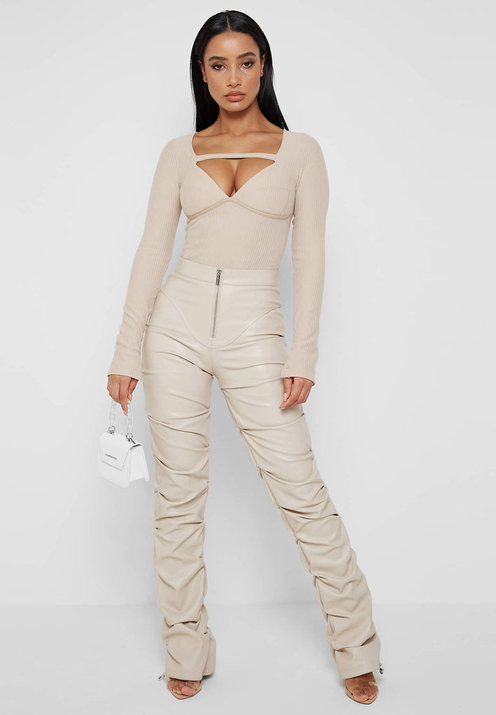 Damen Hochtaillierte Kunstlederhose mit detailverliebt gestalteten Nähten WW