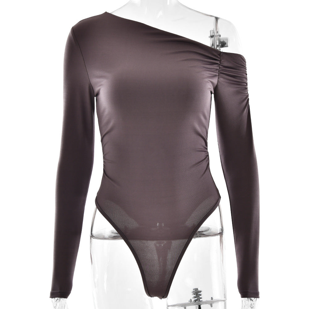 Damen Asymmetrischer Langarm-Bodysuit mit Raffungen W&W