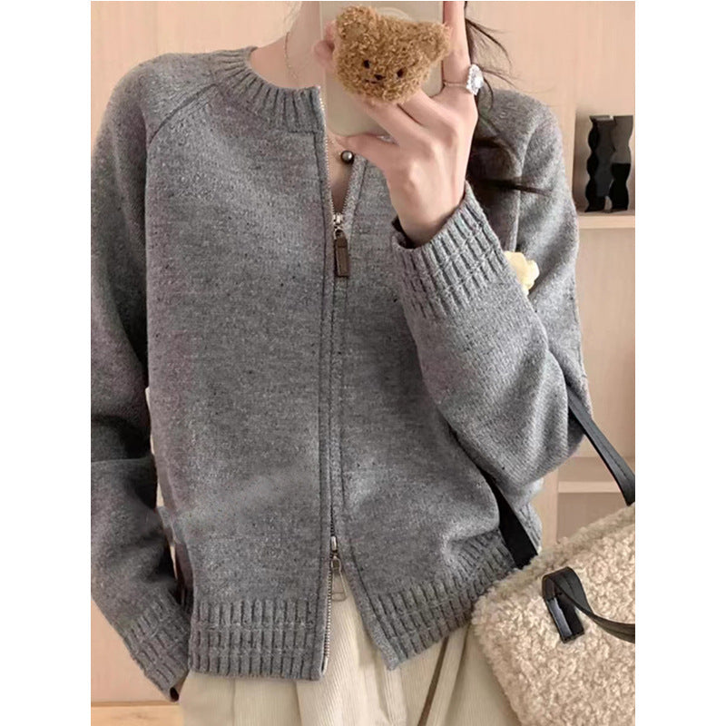 Damen Strickjacke mit einem modernen Reißverschluss und gerippten Abschlüssen WW