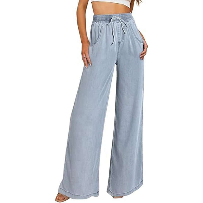 Damen weite Jeanshose mit elastischem Bund und seitlichen Taschen WW