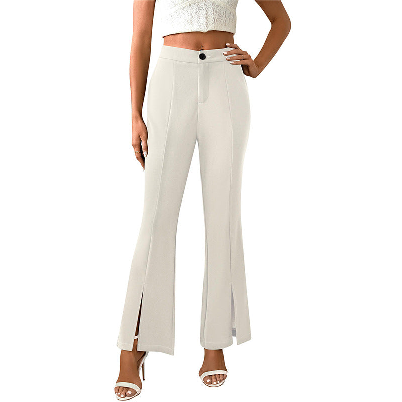 Damen elegante Flared-Hose mit seitlichen Schlitzen und hohem Bund WW