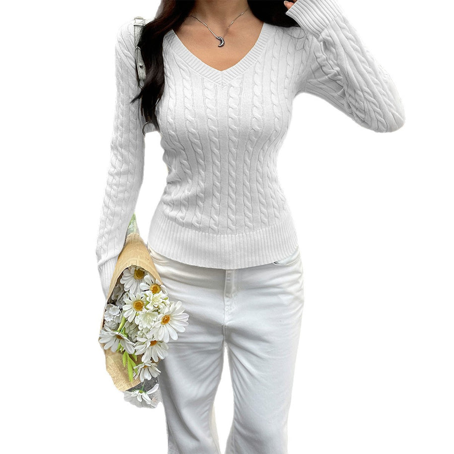Damen Strickpullover mit V-Ausschnitt und Struktur WW