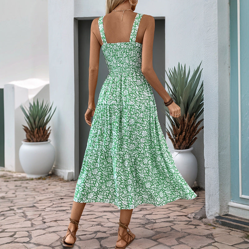 Damen Boho Maxikleid mit verstellbaren Trägern und floralem Design WW