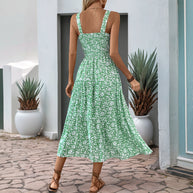Damen Boho Maxikleid mit verstellbaren Trägern und floralem Design WW