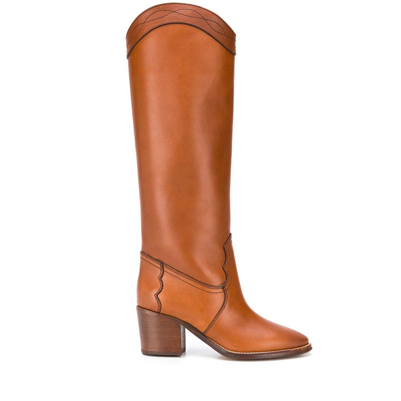 Damen Hochwertige Leder Knielange Westernstiefel WW