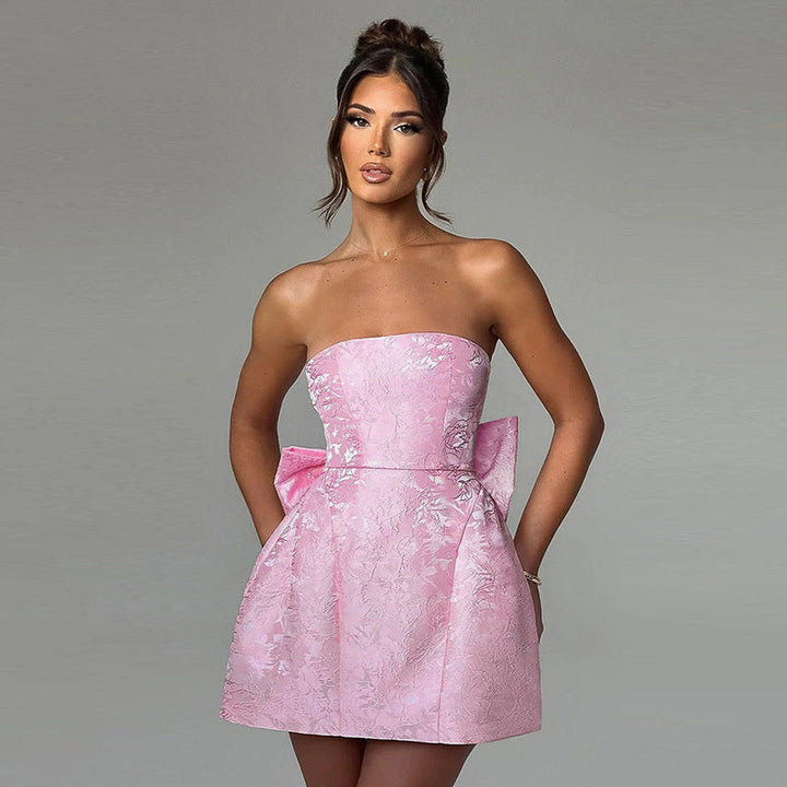 W&W Mode | Mini Cocktailkleid Schulterfreies Abendkleid Mit Schleifendetail