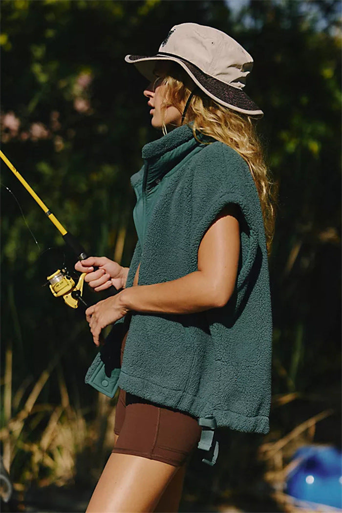 Damen Sportliche Fleece-Jacke mit hohem Kragen und Weitenregulierung WW