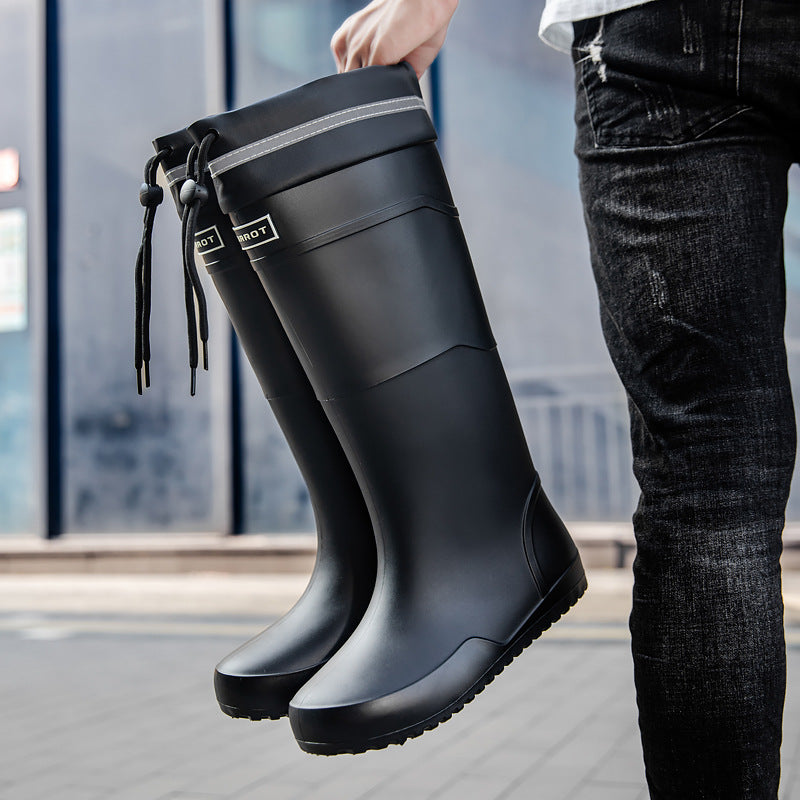 Herren Wasserdichte Gummistiefel mit verstellbarem Kordelzug und rutschfester Sohle WW