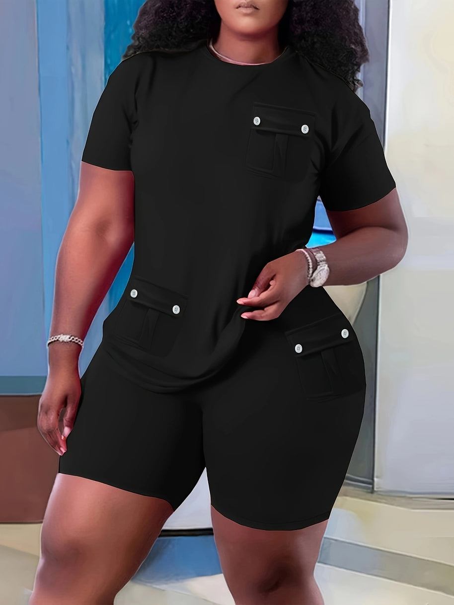 Damen Sportliches Kurzarm-Set mit praktischen Taschen WW