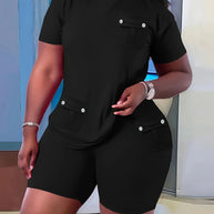 Damen Sportliches Kurzarm-Set mit praktischen Taschen WW
