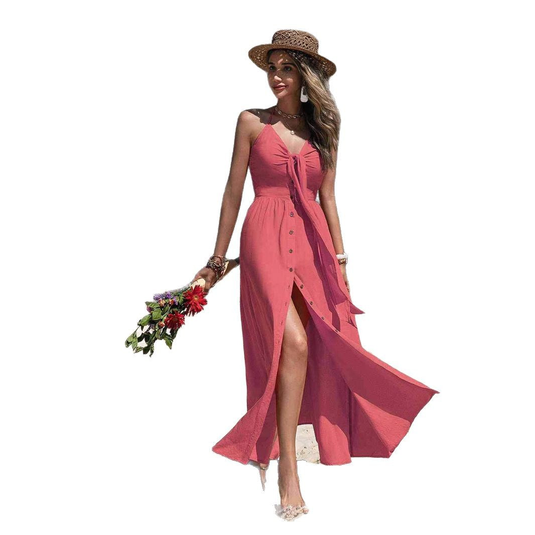 Damen Sommerliches Maxikleid mit gerafftem Melange-Design und schmalem Y-Ausschnitt WW