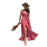 Damen Sommerliches Maxikleid mit gerafftem Melange-Design und schmalem Y-Ausschnitt WW