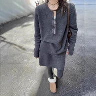 Damen Strickpullover mit modernem Schnitt und dekorativem Reißverschluss WW