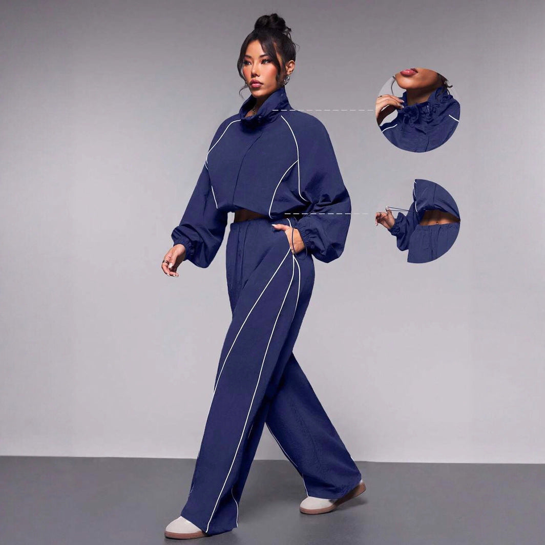 Damen sportliche Oberteil mit hohem Kragen und elastischen Details WW