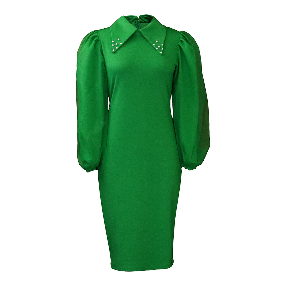 Damen Kleid mit eleganten Puffärmeln und glamourösen Kragen WW
