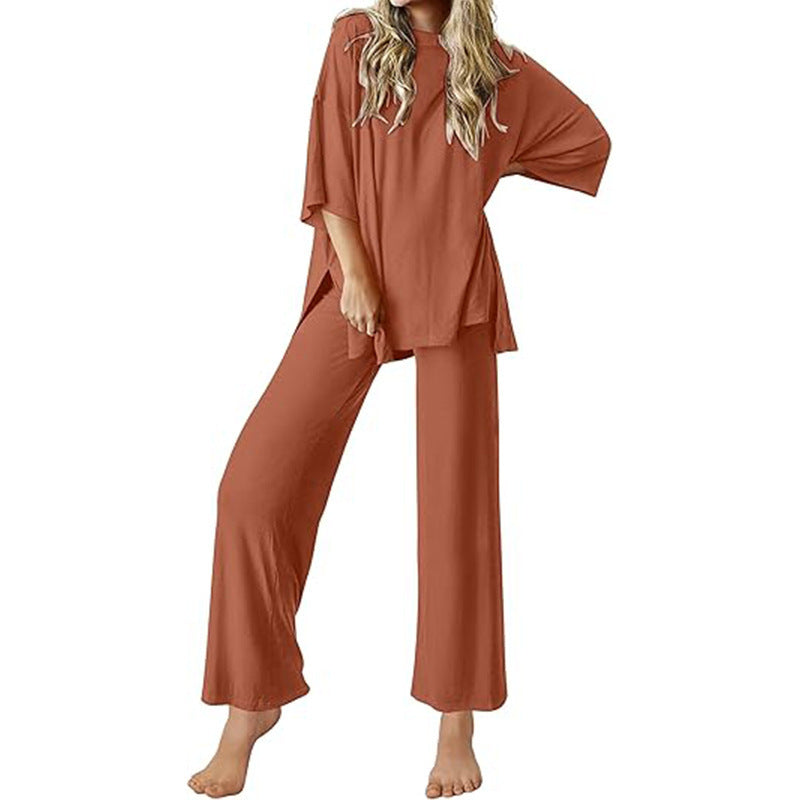 Damen Bequemer Schlafanzug mit Weitem Schnitt und Kurzarm WW