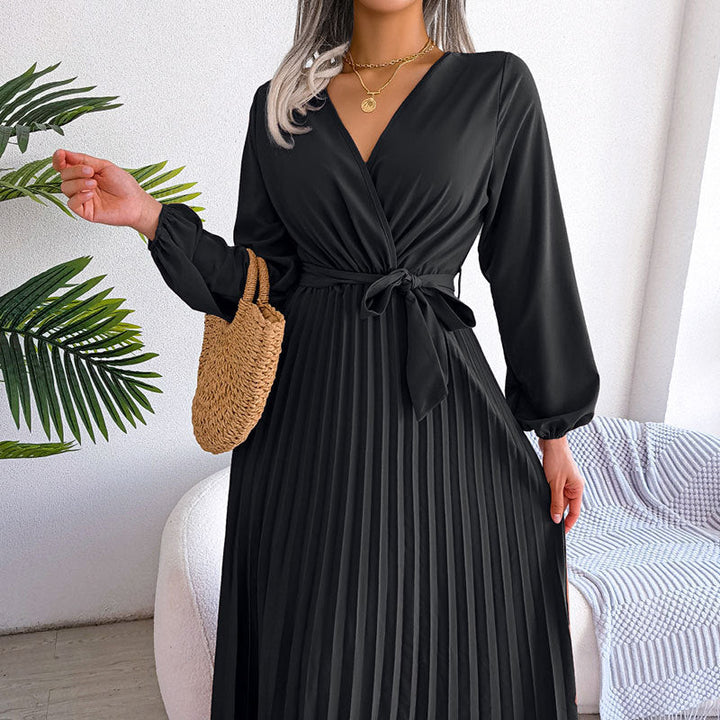 Damen Wickelkleid mit Faltenrock und langem Arm W&W Mode