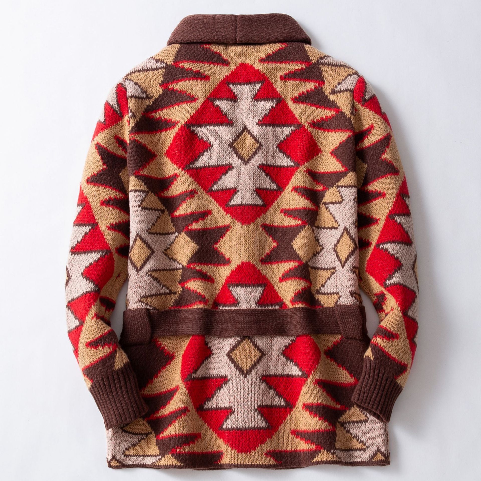 Damen Strickjacke mit geometrischem Muster und breitem Kragen WW