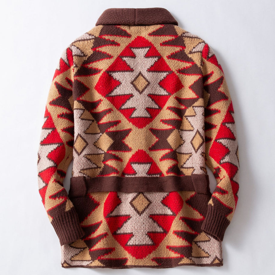 Damen Strickjacke mit geometrischem Muster und breitem Kragen WW