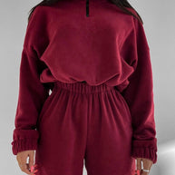 Damen bequeme Fleece-Loungejacke mit verkürztem Reißverschluss und elastischem Bund WW