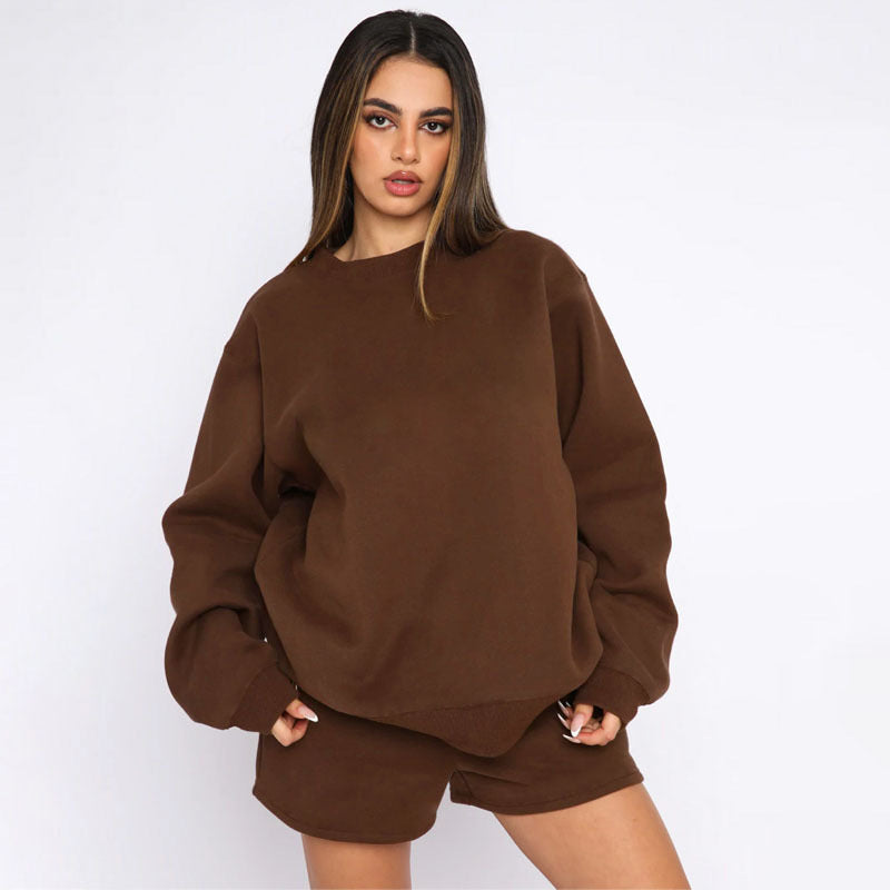 Damen bequemer Fleece-Cropped-Sweatshirt und Shorts-Mix WW