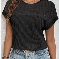 Damen kurzärmliges Strickoberteil mit dekorativem Lochmuster WW