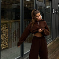 Damen Strickanzug mit halblangem Reißverschluss und Zopfmuster WW