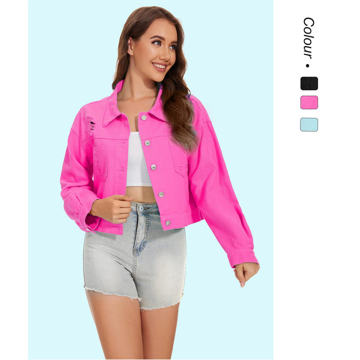 Damen Jeansjacke im lässigen Crop-Style mit fransigen Details W&W Mode