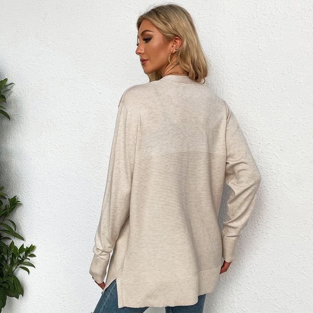 Damen lässiger Strickcardigan mit tiefem V-Ausschnitt und praktischen Taschen W&W