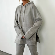 Damen sportliches Fleece-Lounge-Set mit übergroßem Hoodie und elastischen Hosen WW