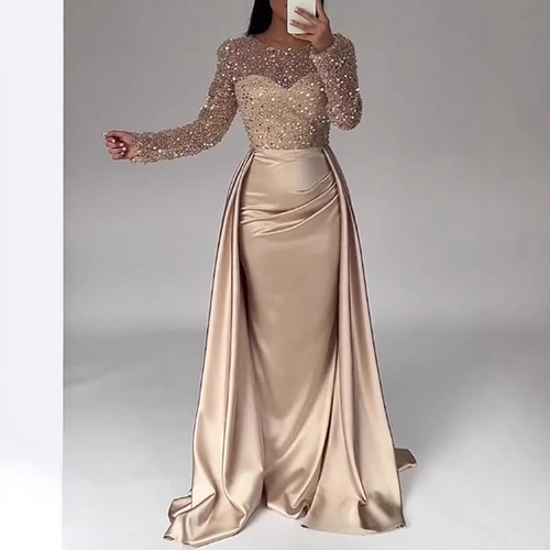 Damen Glamouröses Abendkleid mit funkelnden Perlen und fließendem Rock WW