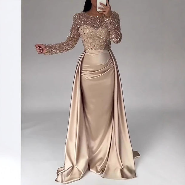 Damen Glamouröses Abendkleid mit funkelnden Perlen und fließendem Rock WW