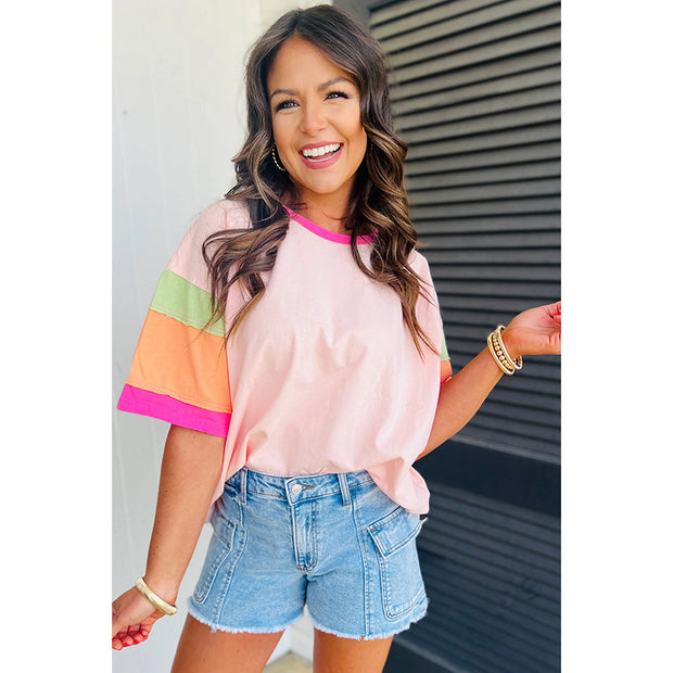 Damen lässiges T-Shirt mit bunten Ärmeln WW