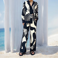 Damen Elegantes Lounge-Set mit artsy Motiv und weitem Schnitt WW