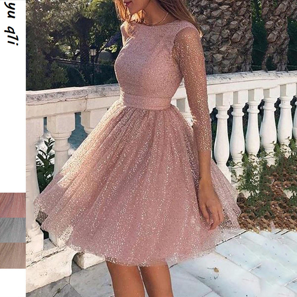 WW | Sexy Elegante Druck Mesh V-Ausschnitt Abendkleid Kleider