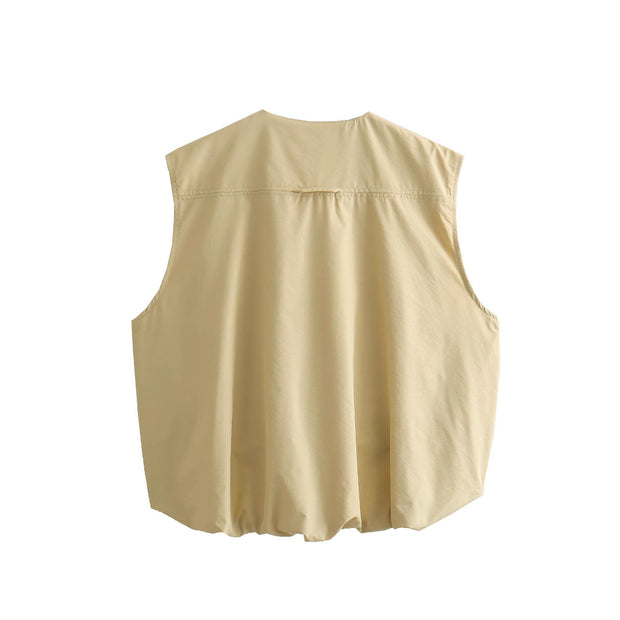 Damen Steppweste mit hohen Taschen und Gummizug WW