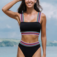 Damen Bikini-Set mit breiten, farbenfrohen Trägern und hohem Bund WW