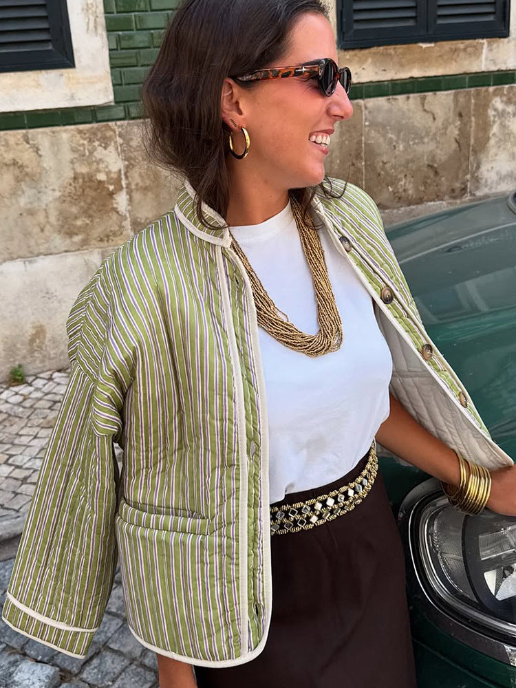 Damen leichte Steppjacke mit modischem Streifenmuster WW