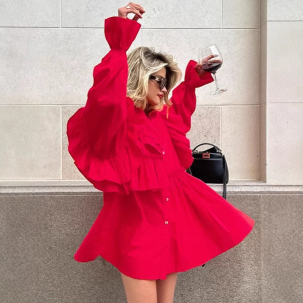 Damen Rüschenbluse im Oversized-Design mit Knopfleiste WW