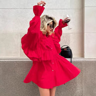 Damen Rüschenbluse im Oversized-Design mit Knopfleiste WW