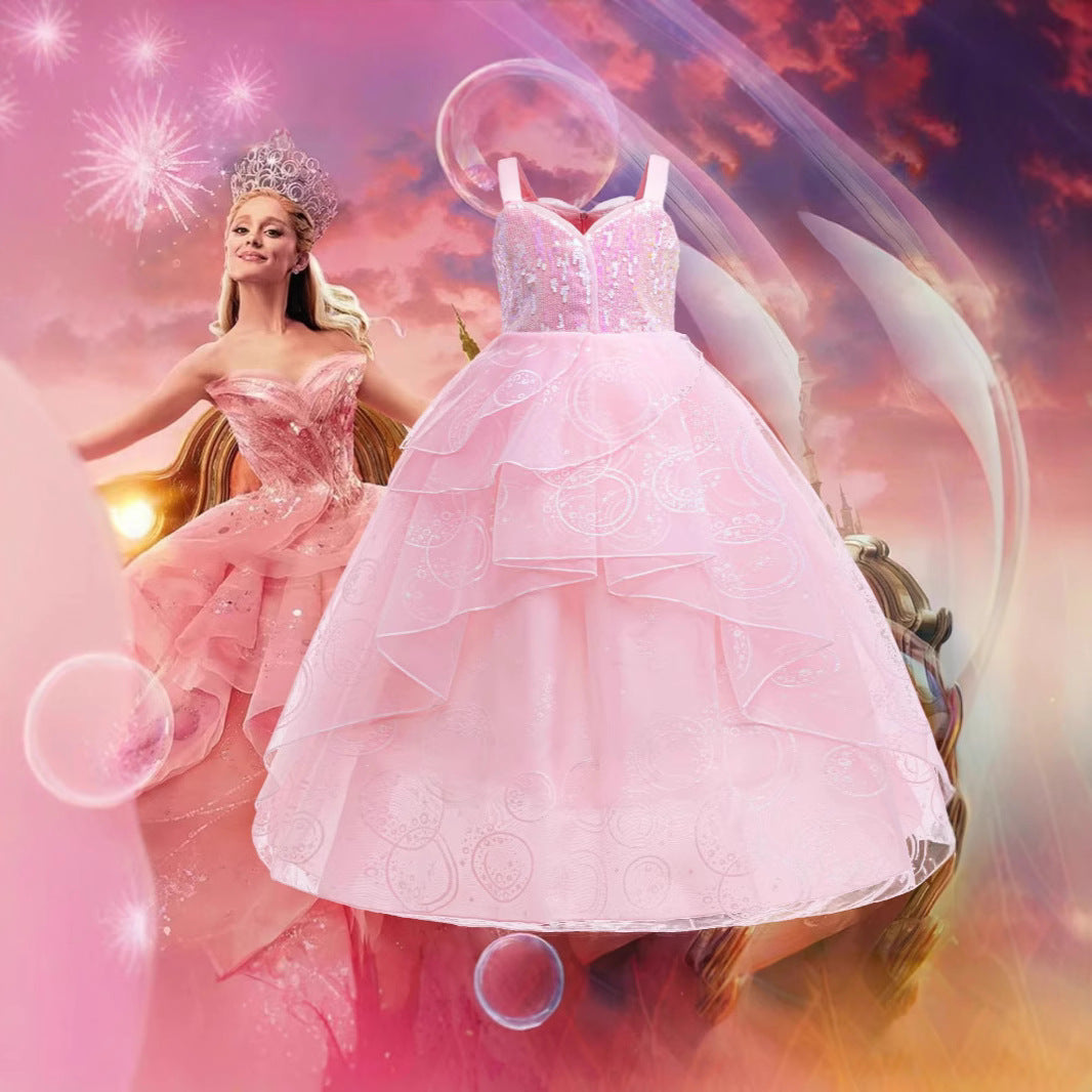Glinda Cosplay Kleid – Rosa Prinzessinnenballkleid für Mädchen (Hochzeit, Bühne) W&W Mode