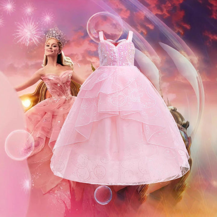 Glinda Cosplay Kleid – Rosa Prinzessinnenballkleid für Mädchen (Hochzeit, Bühne) W&W Mode