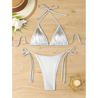 Damen Triangel-Bikini mit funkelndem Metallic-Finish und verstellbaren Bändern WW